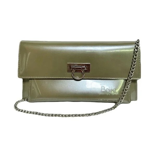 Vintage Beijo Sage Pearl Patent Clutch Shoulder Bag EUC 10x5.25x2 Chain Strap - Picture 1 of 10